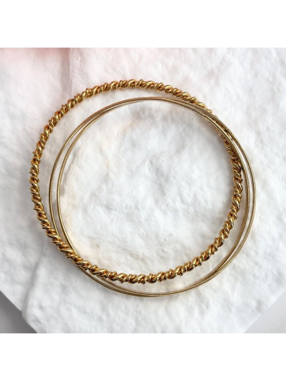 Gold Toned Triple Sectioned Multi Stackable 90's Vintage Bangle Bracelet